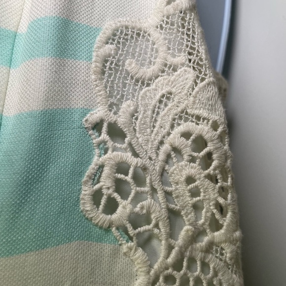 Anthropologie Moulinette Soeurs Sea Isle Dress Sz 8 Mint/IvoryStripe Lace V Nck - Picture 9 of 13
